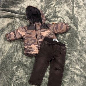 Carter's Camouflage Puffer Jacket & Old Navy Jeans